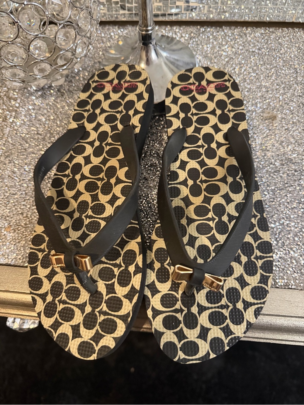 ⚡️Coach Signature Pattern Flip Flops with Black Straps Size 7